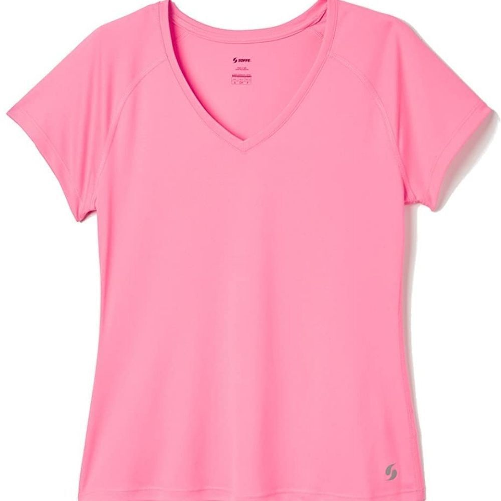 Soffe Women's Pink V-neck Short-sleeve Tee